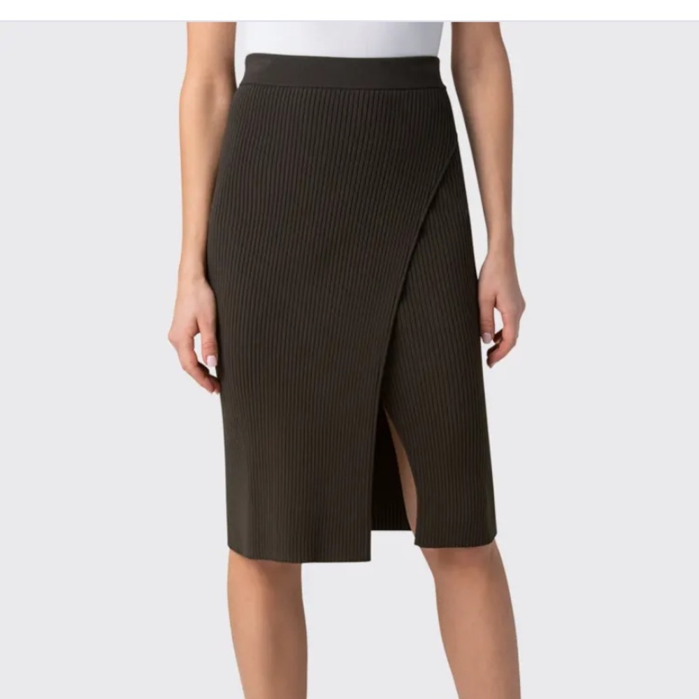 Faux-Wrap Ribbed-knit Pencil Skirt Size S